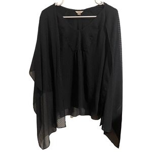 𝅺FOSSIL All Black Swiss Dot Semi Sheer Top w/Cape Sleeve